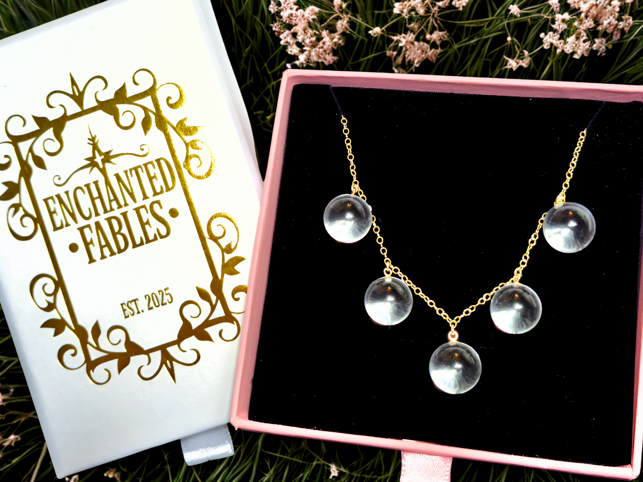 9ct Yellow Gold Multi Quartz Crystal Orb Necklace