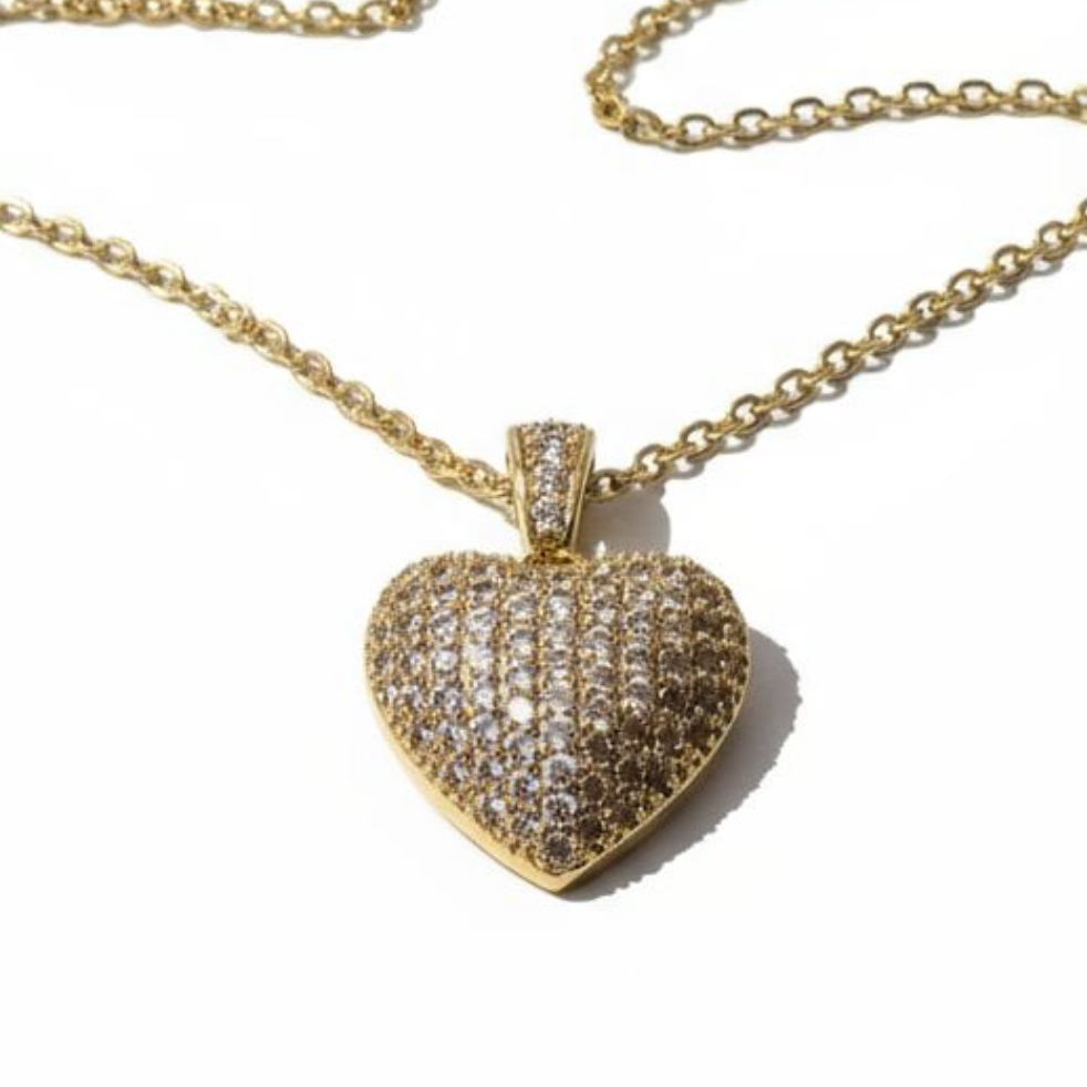 Encrusted Crystal Gold Heart Pendant