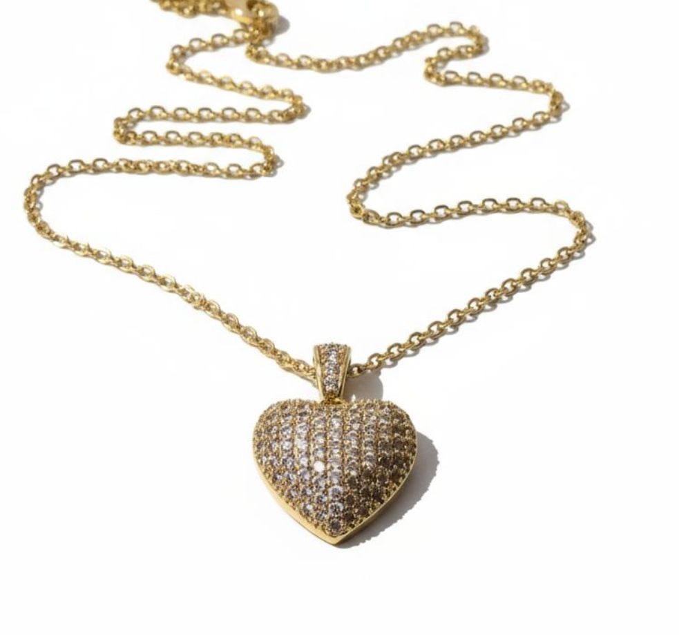 Encrusted Crystal Gold Heart Pendant