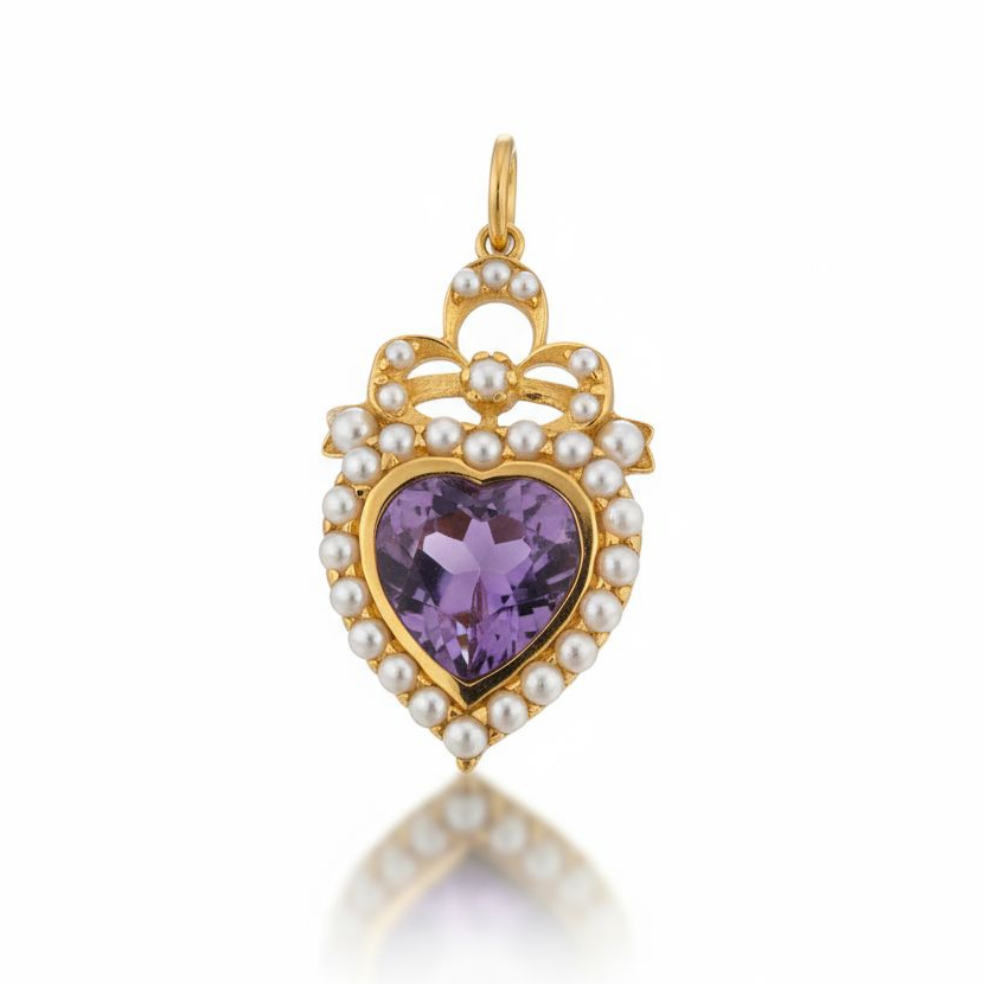Amethyst & Pearl Heart Pendant