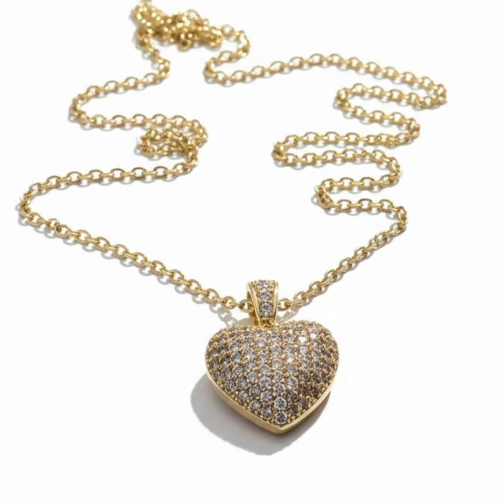 Encrusted Crystal Gold Heart Pendant