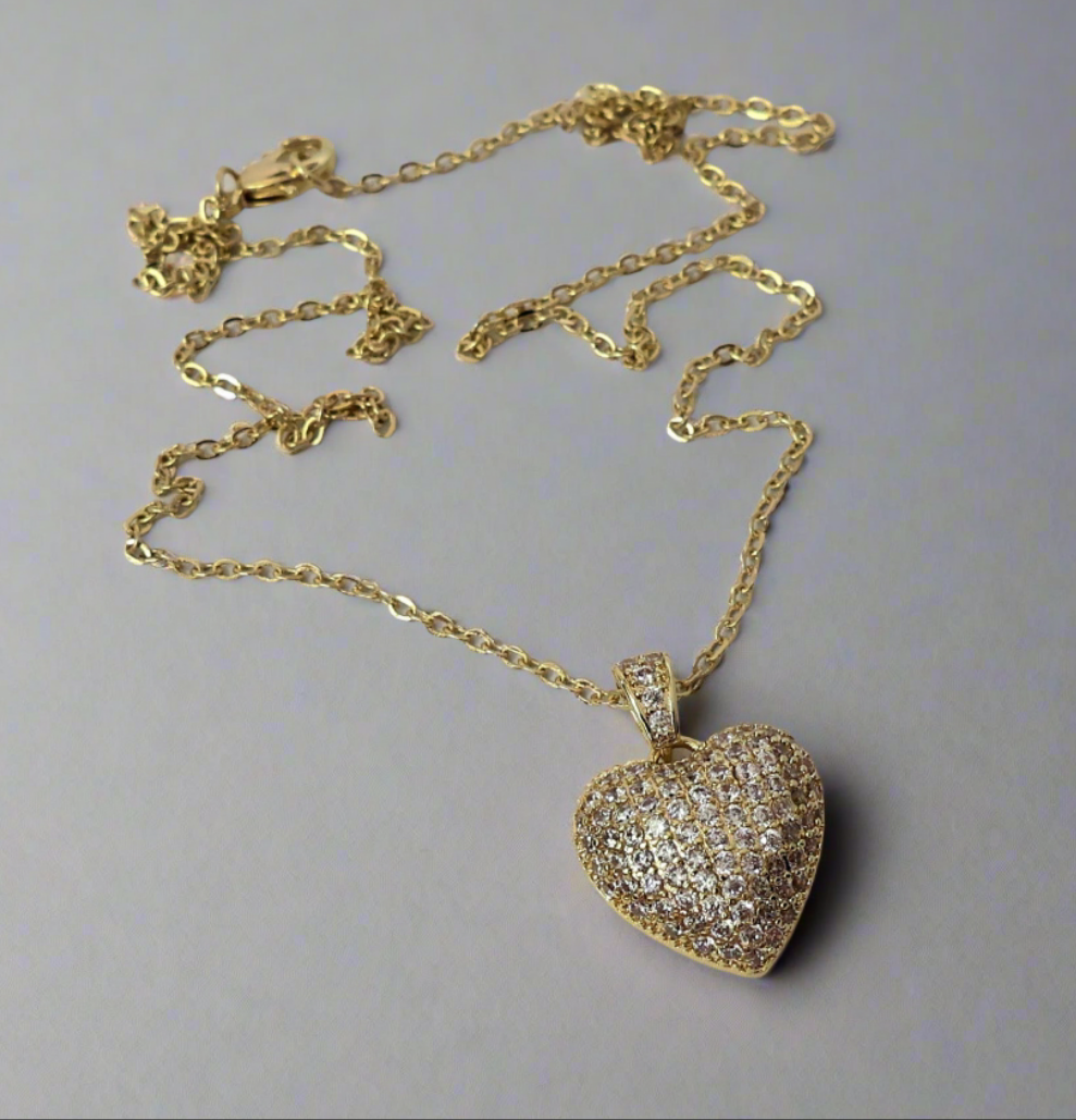 Crystal Encrusted Gold Heart Pendant