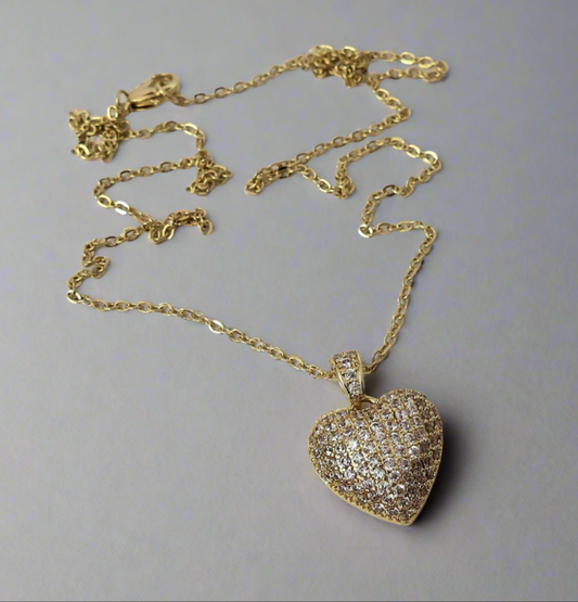 Crystal Encrusted Gold Heart Pendant