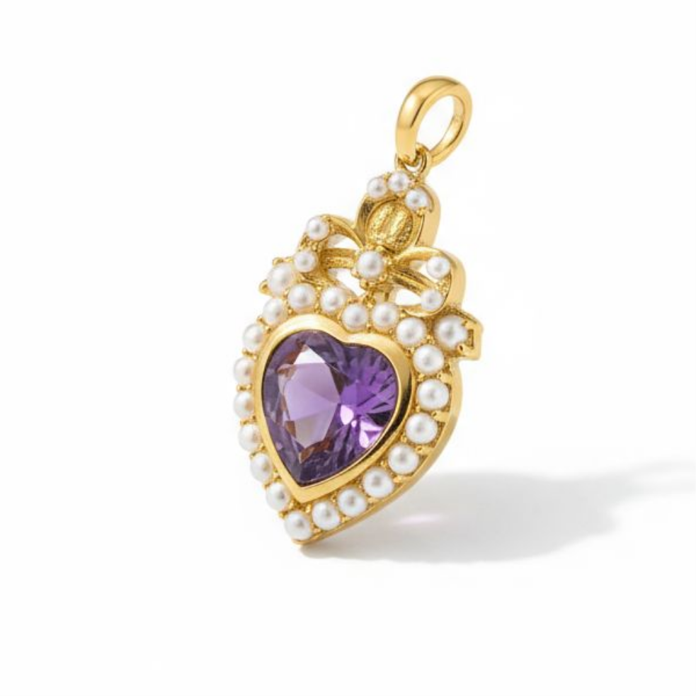 Amethyst & Pearl Heart Pendant