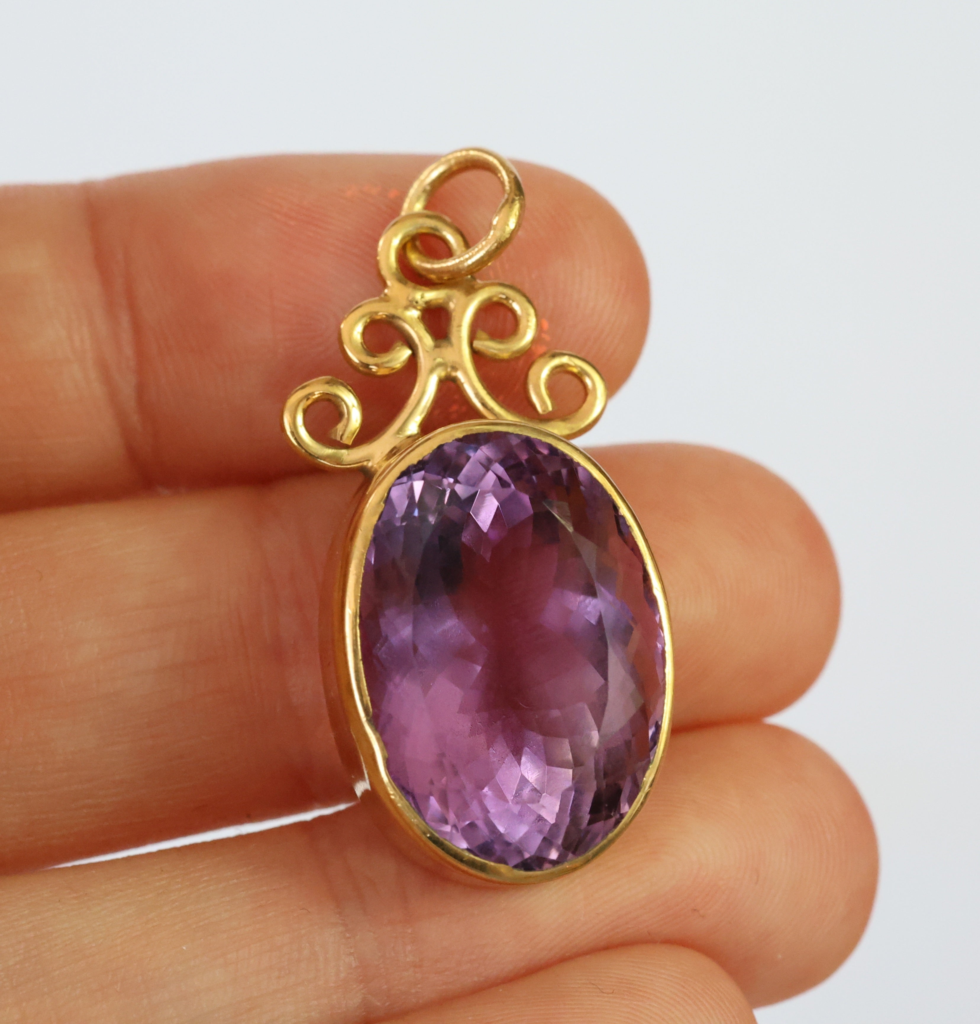 18ct Gold Vermeil Sterling Silver Amethyst Pendant