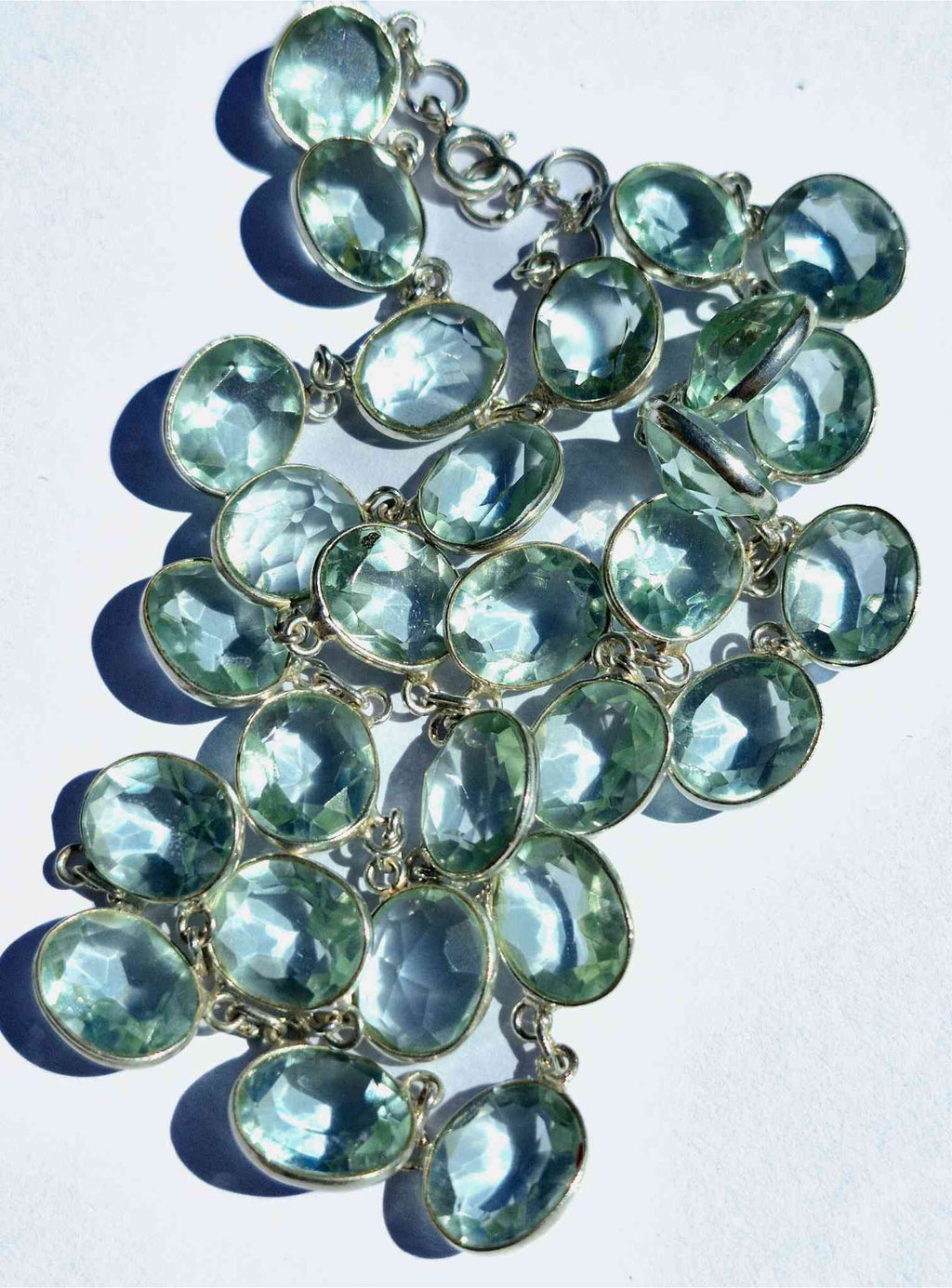 Sterling Silver Aqua Blue Crystal Rivière Necklace