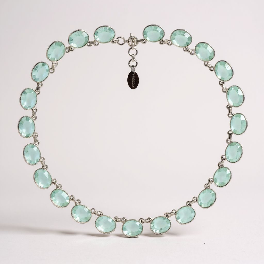 Sterling Silver Aqua Blue Crystal Rivière Necklace