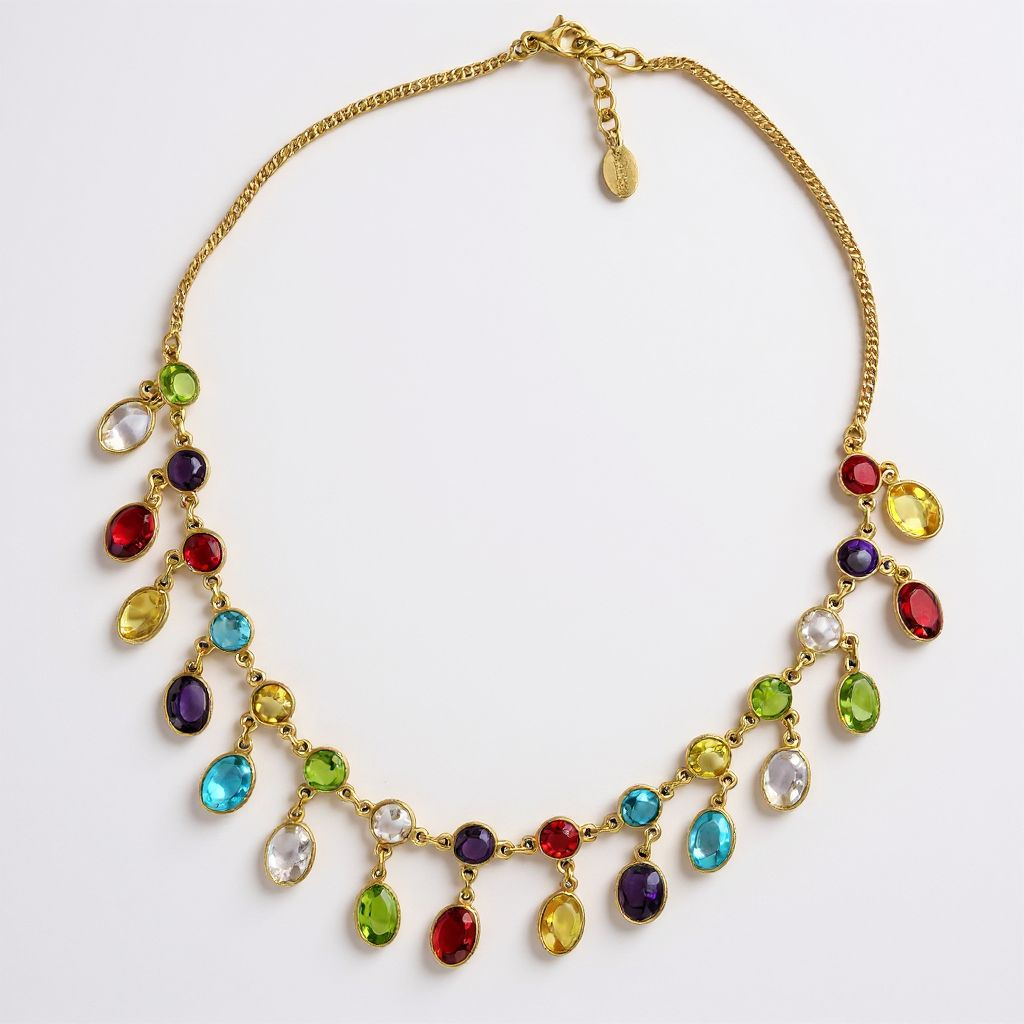 Rainbow Multi Crystal Fringe Necklace 18ct Gold Vermeil Sterling Silver