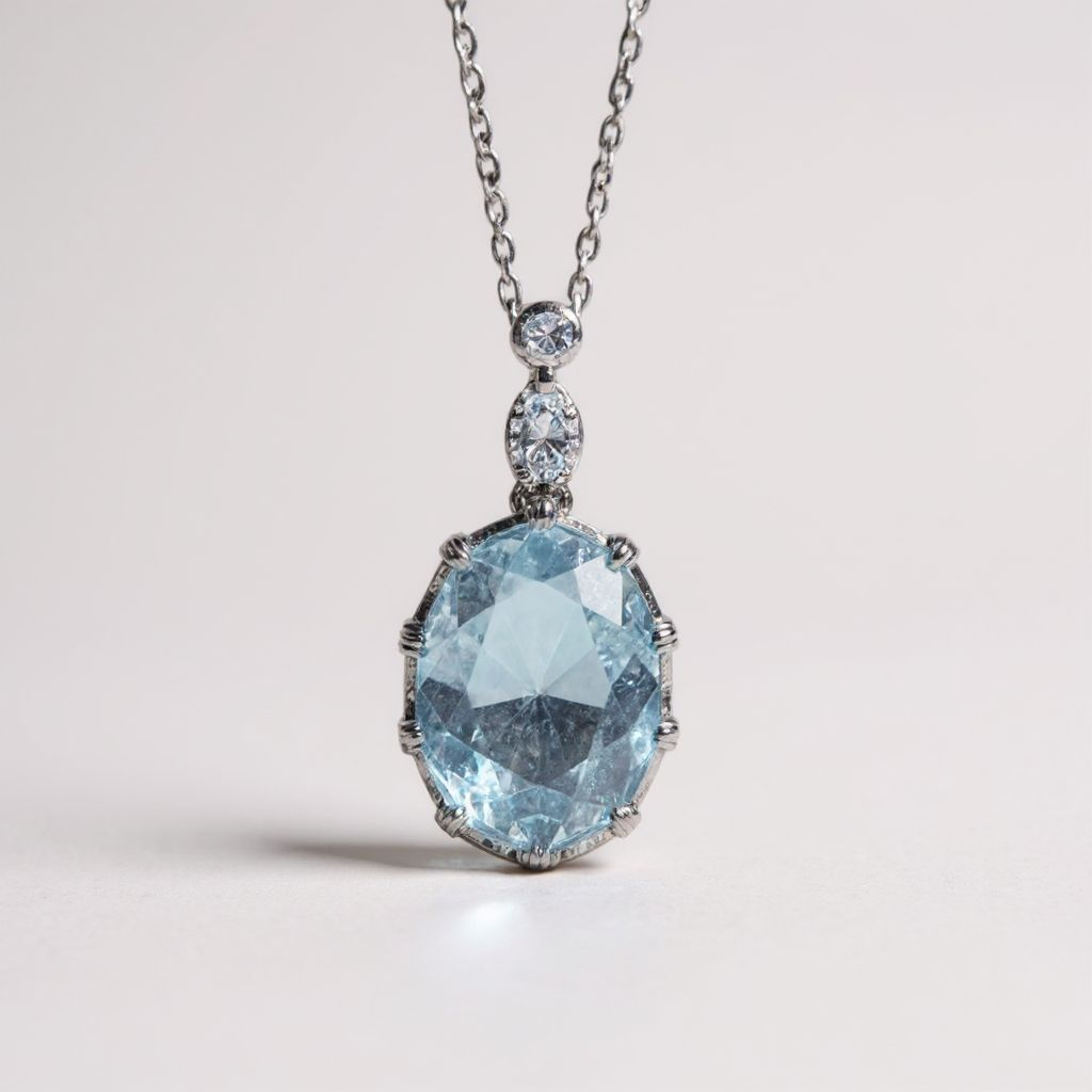 Frozen Blue Crystal Oval Pendant Necklace