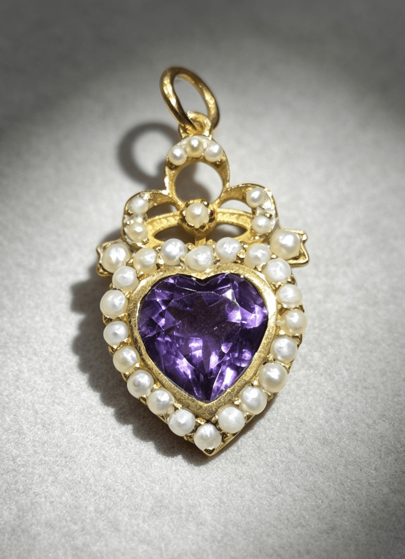 Amethyst Heart & Pearl Halo Pendant - Enchanted Fables