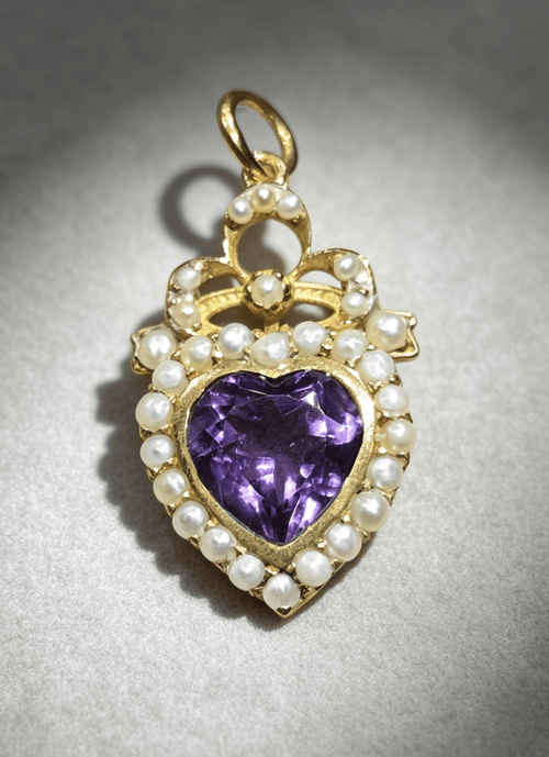 Amethyst Heart & Pearl Halo Pendant - Enchanted Fables