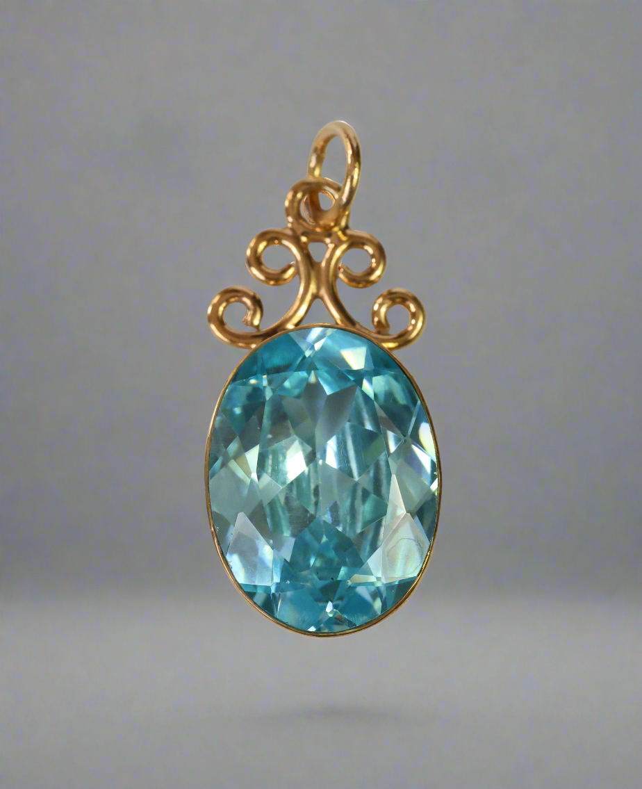 Enchanted 18ct Gold Vermeil Sterling Silver Blue Zircon Pendant