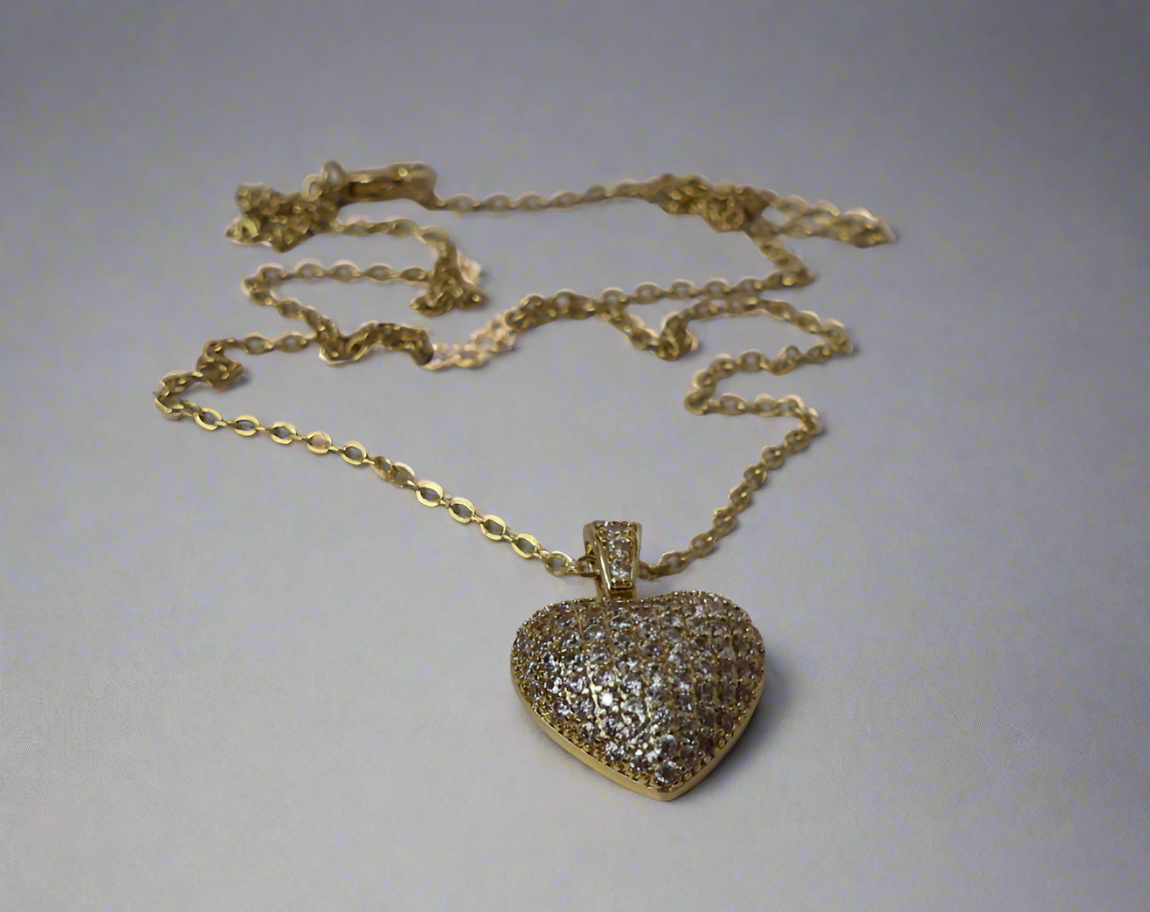 Crystal Encrusted Gold Heart Pendant