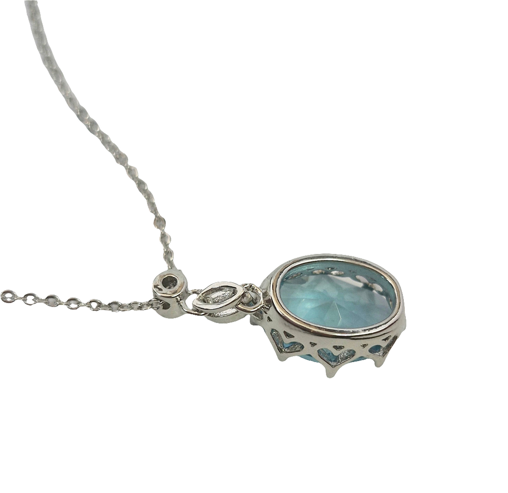 Frozen Blue Crystal Oval Pendant Necklace