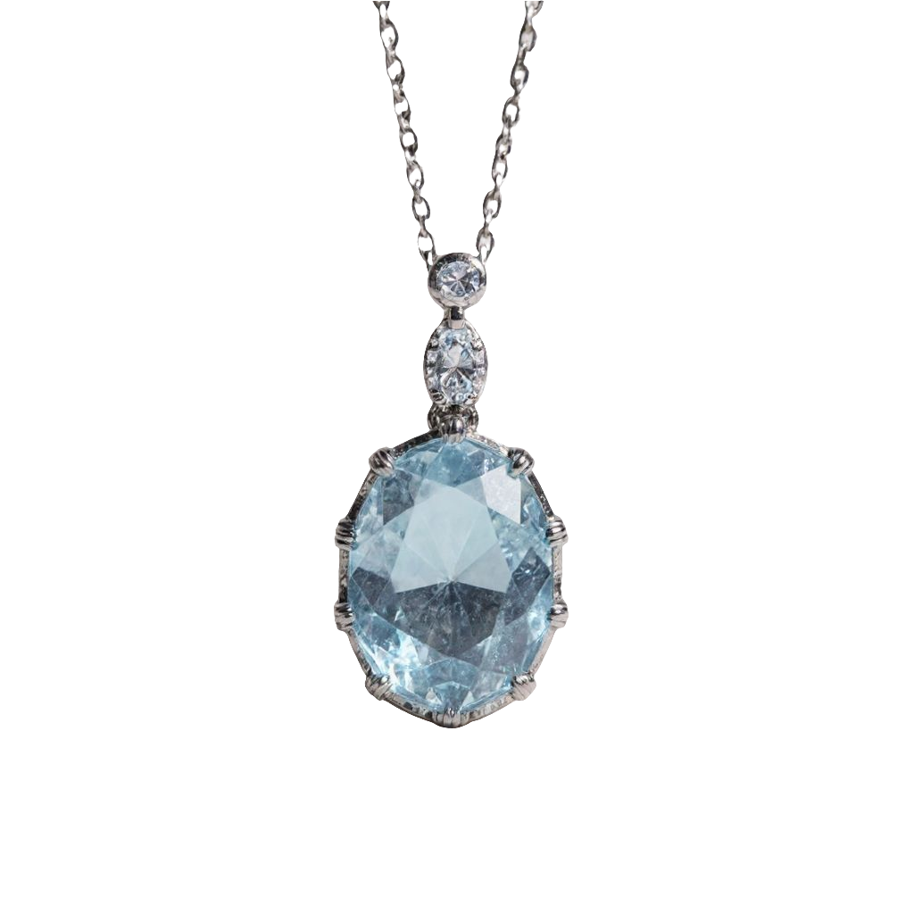 Frozen Blue Crystal Oval Pendant Necklace