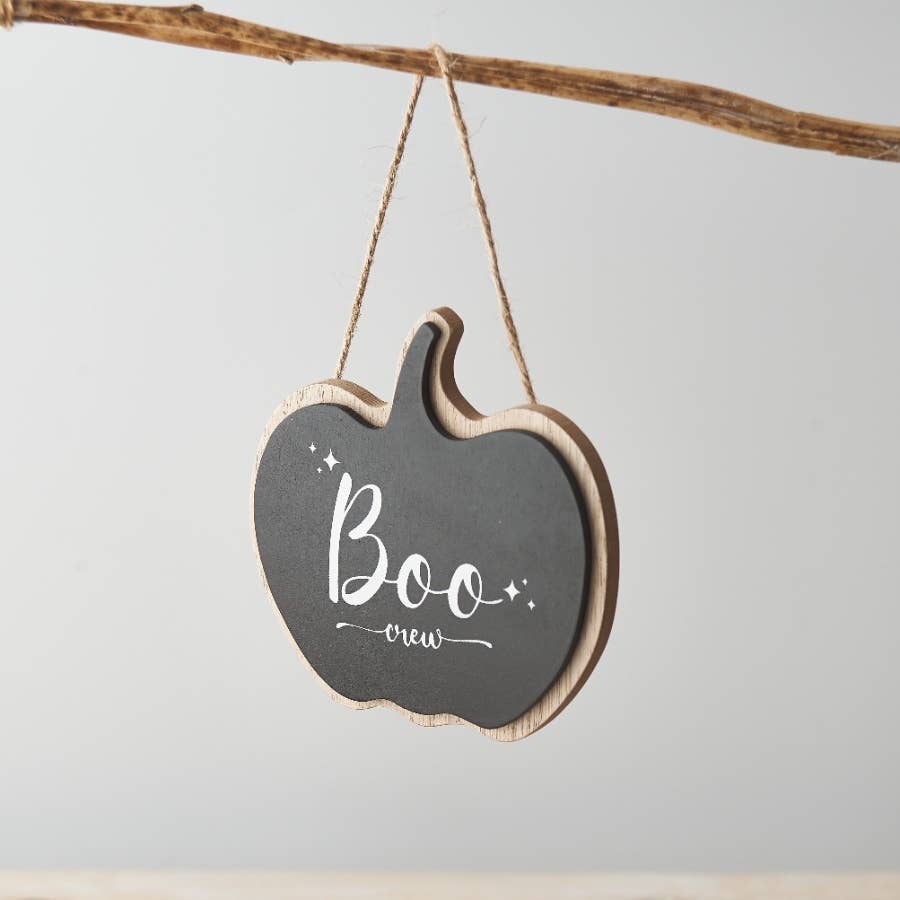 Black Pumpkin Boo Crew Hanging Sign - Enchanted Fables