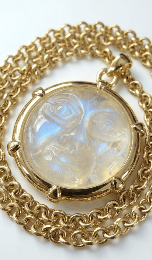 Carved Moonstone Lunar Face Necklace - Enchanted Fables