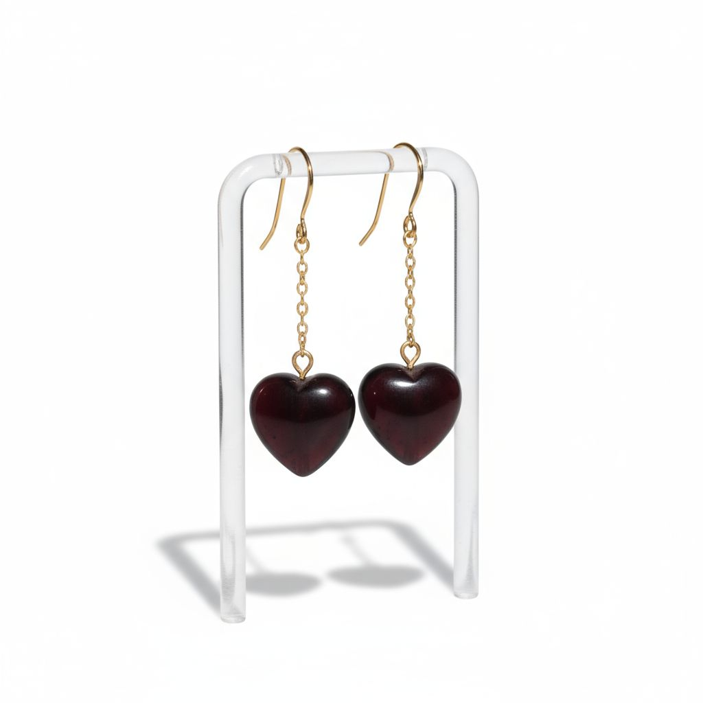 9ct Yellow Gold Garnet Heart Earrings
