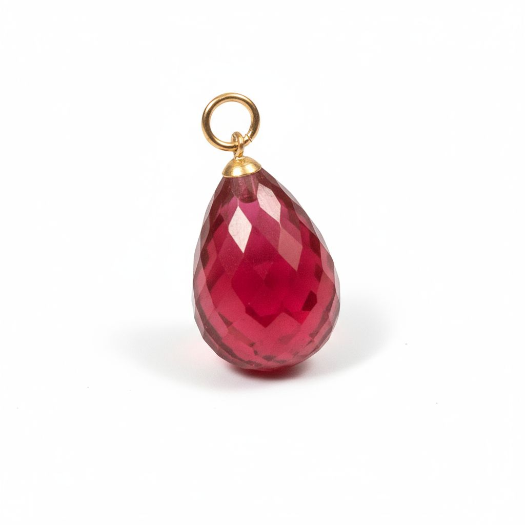 9ct Yellow Gold Cranberry Crystal Drop Pendant
