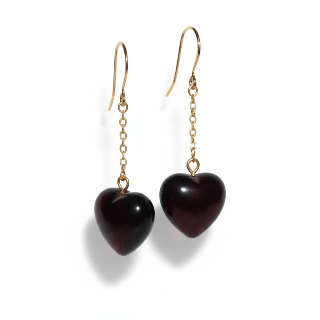 9ct Yellow Gold Garnet Heart Earrings