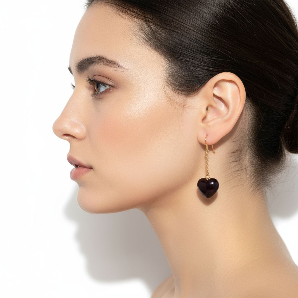 9ct Yellow Gold Garnet Heart Earrings