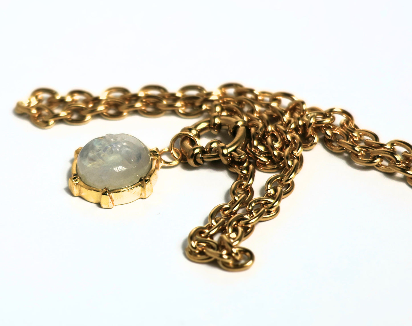 Man On The Moon Pendant Necklace Carved Moonstone