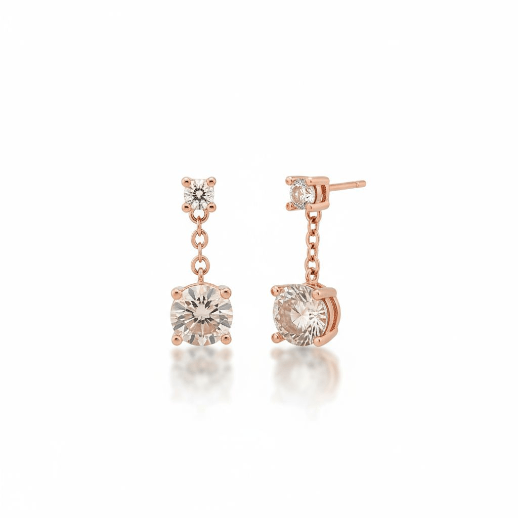 Rose Gold Solitaire Chain Earrings - Enchanted Fables