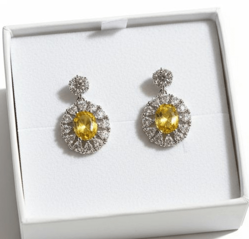 Sunbeam Sapphire Halo Earrings - Enchanted Fables